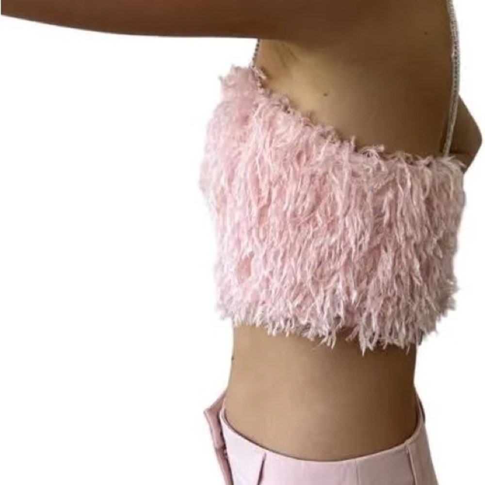 House of Harlow 1960 Pale Pink Feather Cropped Top US 10 Cocktail Hour - Picture 7 of 9